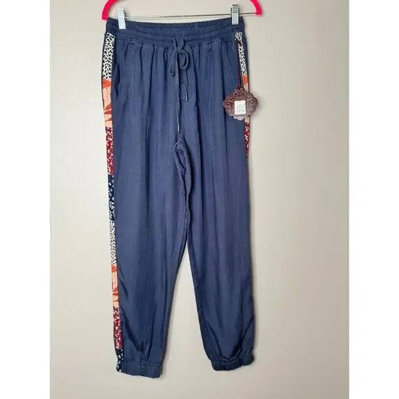 Knox Rose Blue Lyocell Jogger Small Boho Side Stripe Drawstring Casual Lounge - Picture 6 of 8